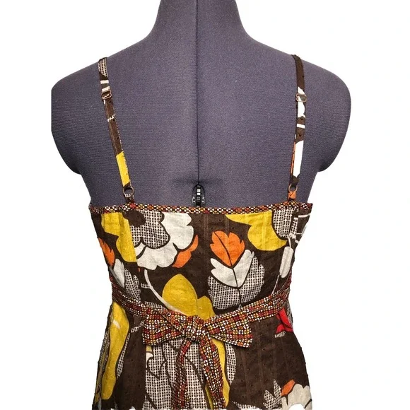 Vtg Y2K Boho Dress Floral Sundress Brown Cotton Ruffle Hem Festival Kenzie M - Picture 6 of 8